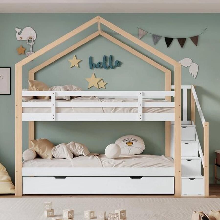 Mrs. Jones Stapelbed voor 3 Personen Trap met Lades Veilig Ontwerp Ruimte Besparend