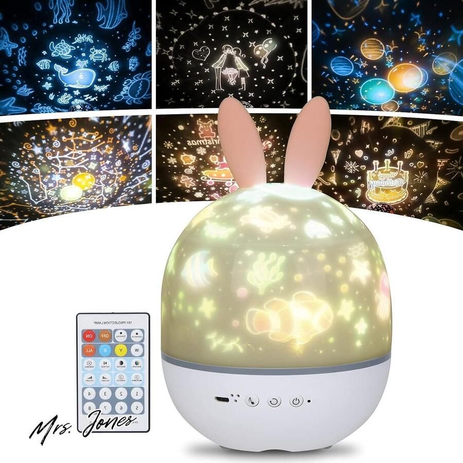 Mrs. Jones Sterrenhemel Projector LED Projector Lamp Kinderen Ocean Wave Projector Nachtlampje Muziek Nachtlampje Lamp Ster Projector Timer voor Kinderkamer Feestdecoratie Kerst (Gewei) (Roze-2)