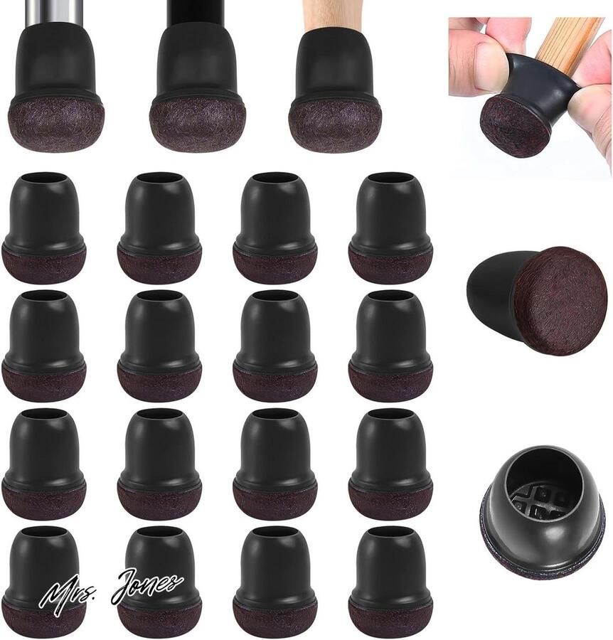 Mrs. Jones Stoel been hoezen 16 STKS kleine zwarte siliconen vloerbeschermers met gewikkeld vilt 075 inch rubberen caps meubels voeten beschermers pads geen lawaai geen krassen