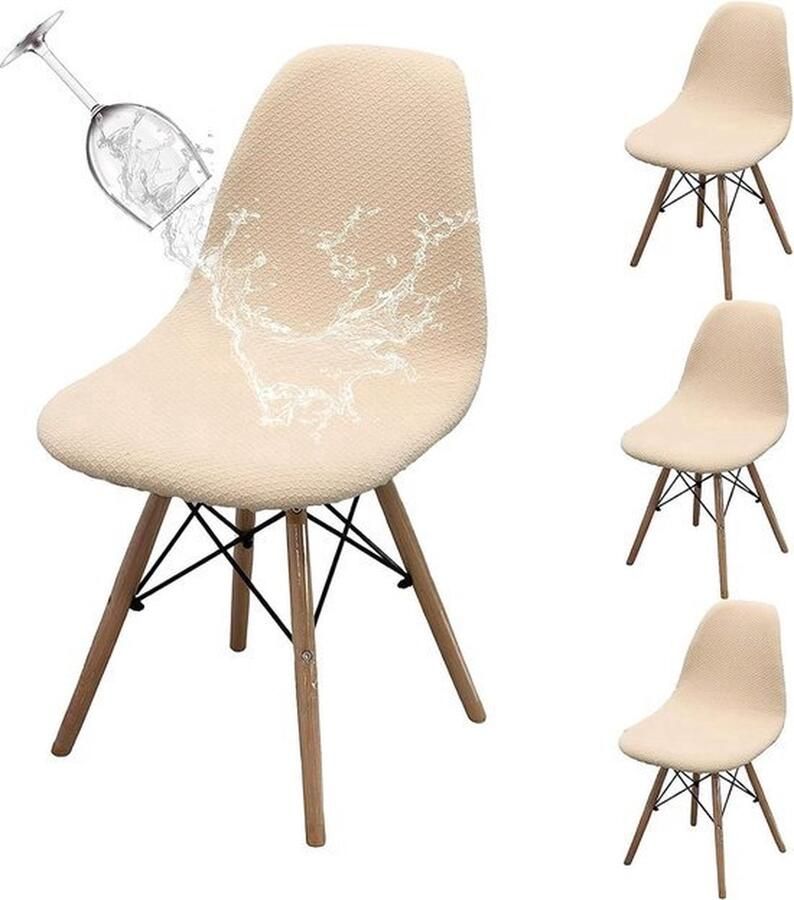 Mrs. Jones Stoelhoezen set van 4 waterdichte jacquard stretch eetkamerstoelen hoes verwijderbare antislip stoelhoes universele keukenstoelen stoelhoes hoes beige