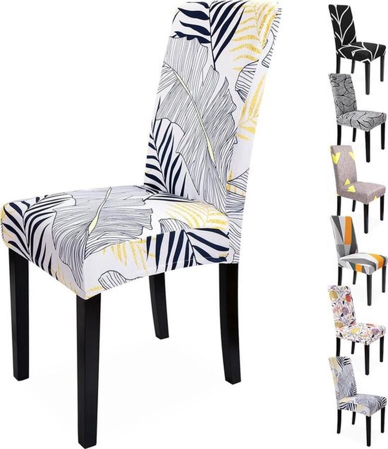 Mrs. Jones Stoelhoezen set van 6 verdikt stretch chique bladpatroon afneembaar wasbaar voor slaapkamer woonkamer eetkamerstoelen