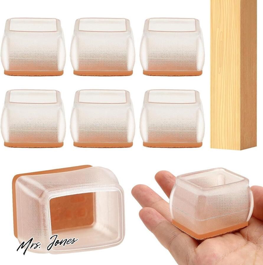 Mrs. Jones stoelpootbeschermers siliconen stoelglijders breedte 22-30 mm lengte 32-42 mm vilten pad vloerbescherming 8 stuks rechthoekig breedtebescherming-pad