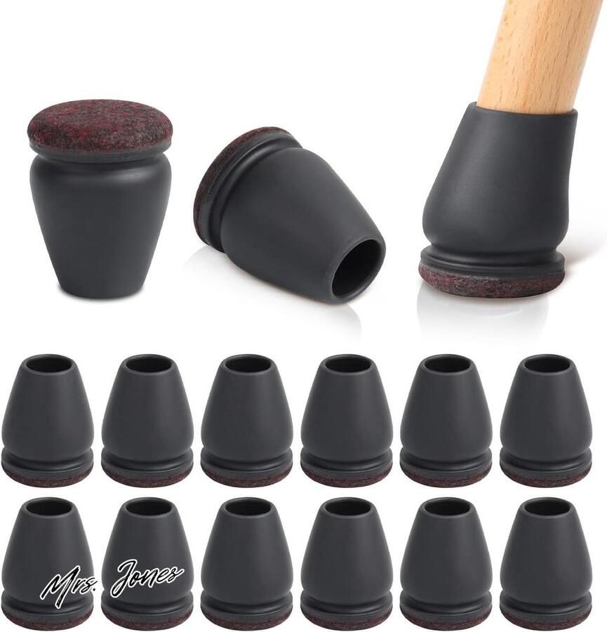 Mrs. Jones Stoelpootbeschermers voor hardhouten vloeren Stoelpoothoezen 24 stuks siliconen stoelpoten meubelpads met omwikkeld vilt tegen krassen en geluid 19 cm rond
