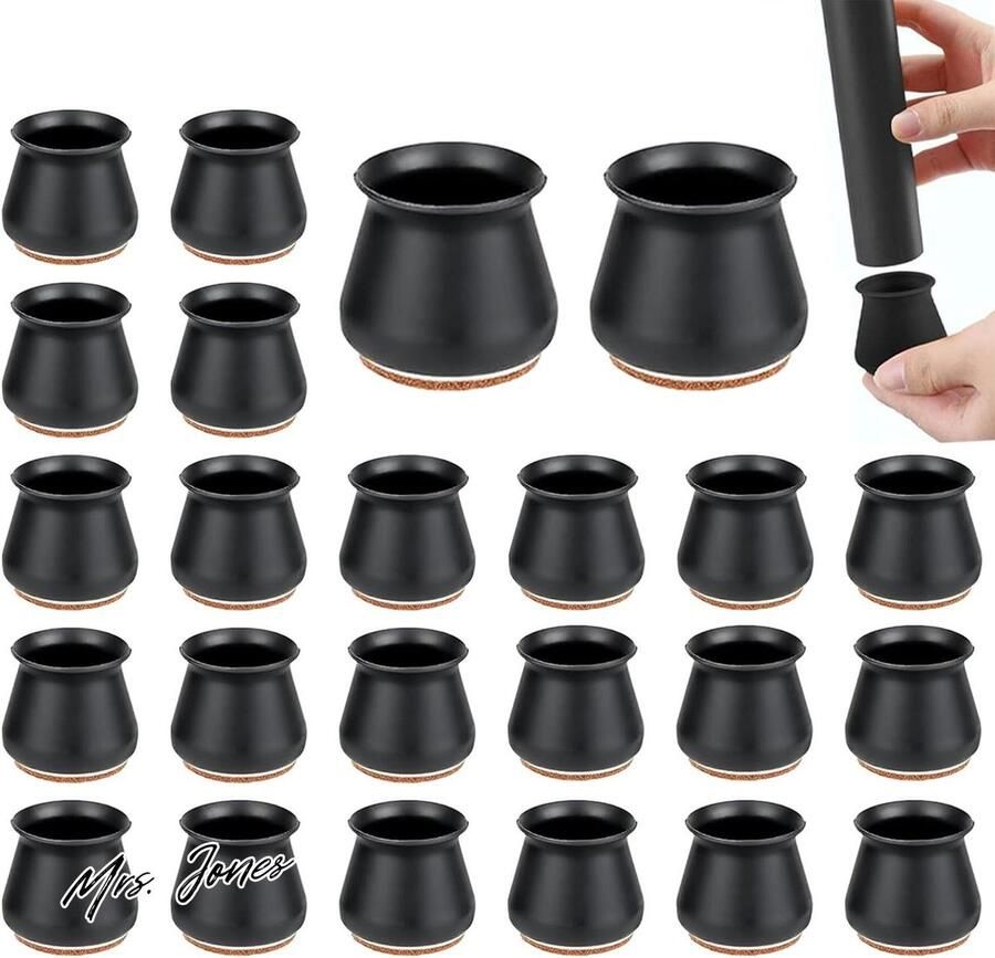 Mrs. Jones Stoelpootdoppen rond 24 stuks zwart vilt laminaatvloeren (16)