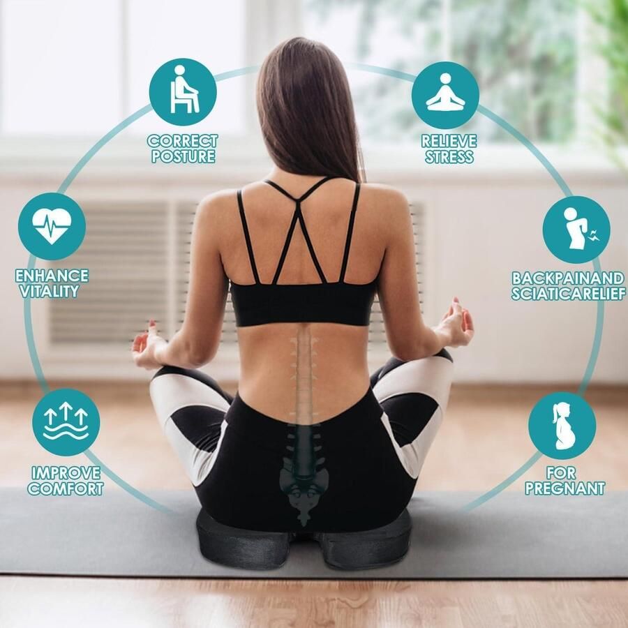 Mrs. Jones Stuitbeen orthopedisch traagschuim zitkussen stoel auto kantoor thuis massagekussen (zwart)