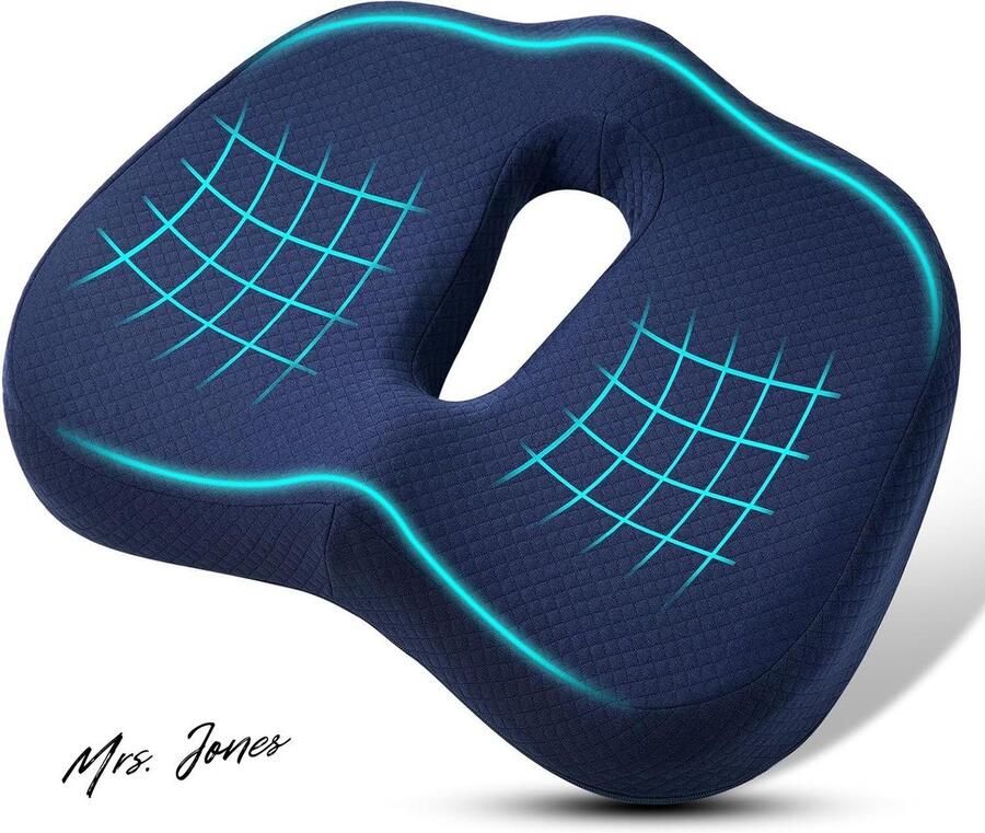 Mrs. Jones Stuitkussen van traagschuim antislip verstelbaar voor autostoel bureaustoel of rolstoel om rugpijn heupen te verlichten S
