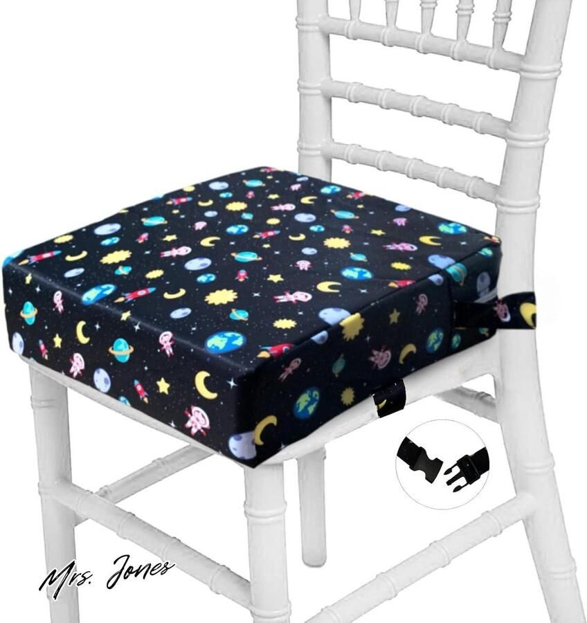 Mrs. Jones Taeku Stoelverhoger Cartoon Draagbaar Zitverhoger Kinderstoel met 2 Veiligheid Sgespen Wasbaar Booster Zitting voor Eettafel Eetkamerstoel Stoel Pads Ruimte Zwart