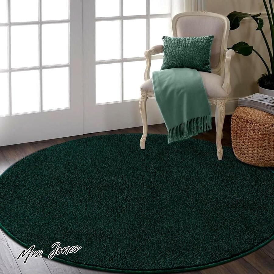 Mrs. Jones Tapijt rond wollig wasbaar vloerkleed voor woonkamer-slaapkamer zacht groen 120 cm diameter
