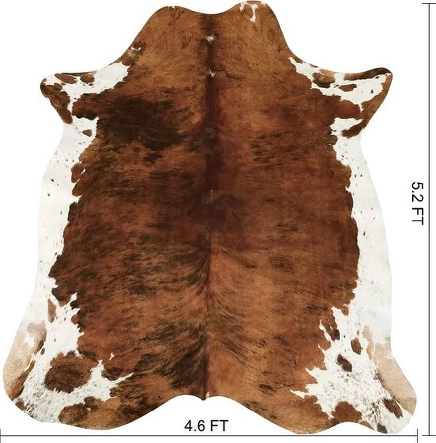 Mrs. Jones Tapijt Vloerkleed Vloermat Mat Imitatie koeienhuid 140 x 158 cm Amerikaanse stijl Bruin-wit Polyester Suede