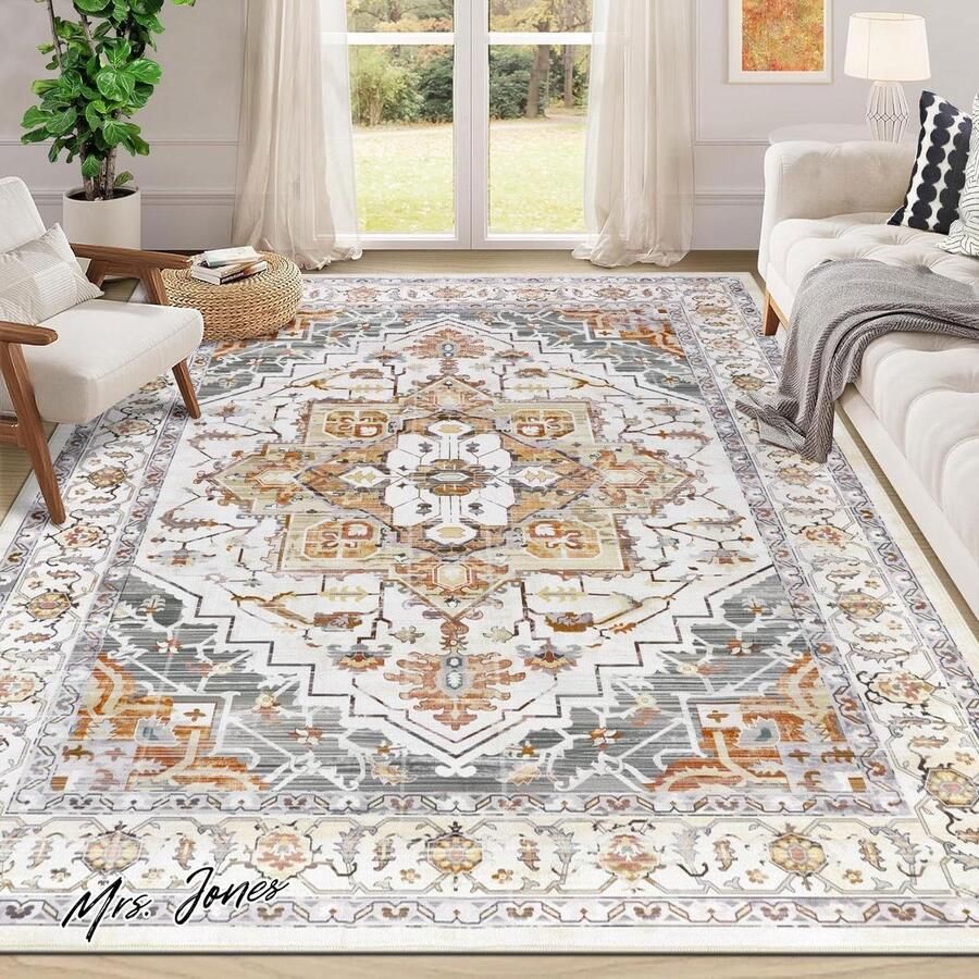 Mrs. Jones Tapijt voor woonkamer groot formaat 240 x 300 cm antislip wasbaar zacht aanvoelend traditionele print boho vloertapijt eetkamer keuken