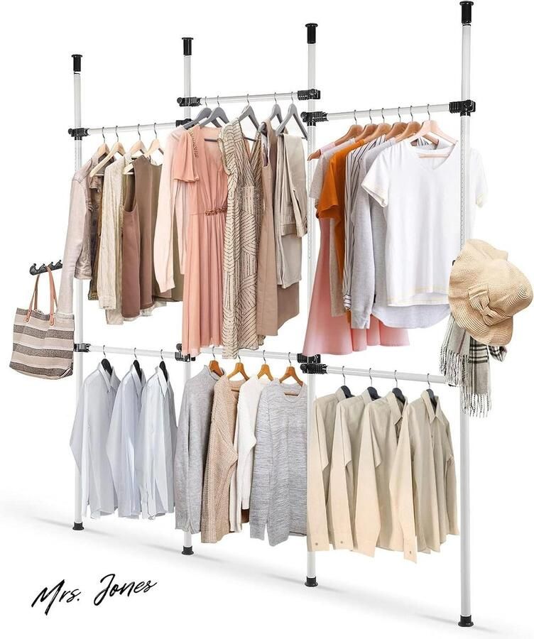 Mrs. Jones Telescopische kledingstang verstelbare kleerhanger gereedschap kledingrek DIY kleding garderobe indoor vloer tot plafond schaalbare