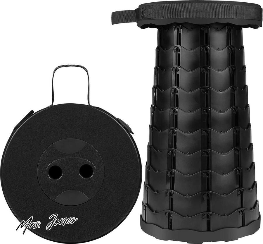 Mrs. Jones Telescopische Shine kruk opvouwbaar en draagbaar klapkruk met groot draagvermogen campingkruk voor outdoor en indoor gebruik zwart