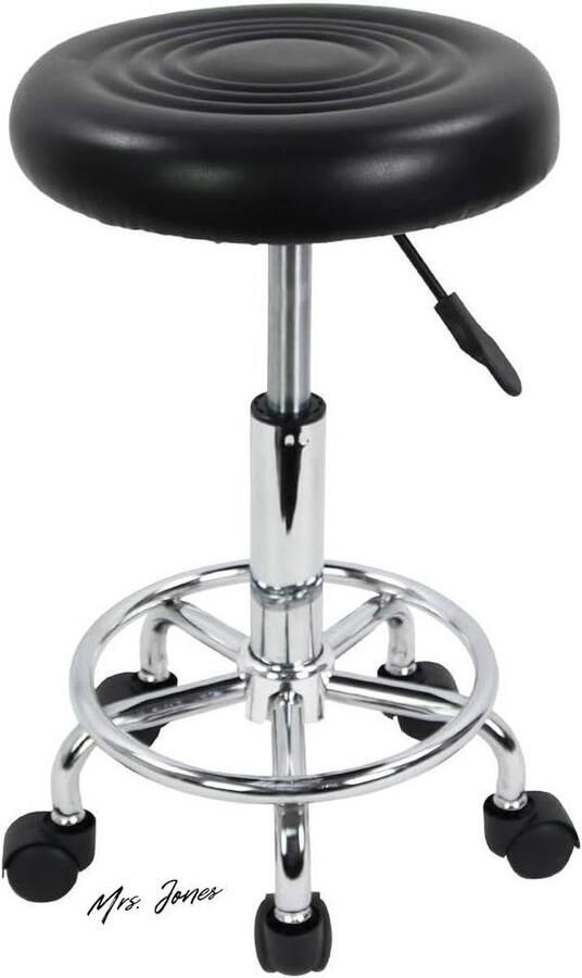 Mrs. Jones TONER PU lederen ronde rolkruk met voetsteun draaibaar hoogteverstelling spa opstellen salon tattoo werk kantoor massage krukken taak stoel zwart