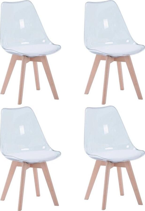 Mrs. Jones Transparante stoelen Scandinavisch Design Eetkamerstoel Stoel hout Stoel kunststof Wachtruimte stoel Kantoor meubelen Scandinavische Interieur Set van 4 Transparant met hout