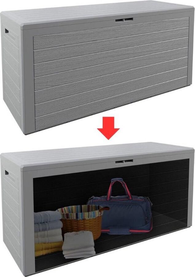 Mrs. Jones Tuinkast Tuinkist Tuinkasten voor Buiten Tuinberging Kunststof 120x60x50cm Grijs Hout Look