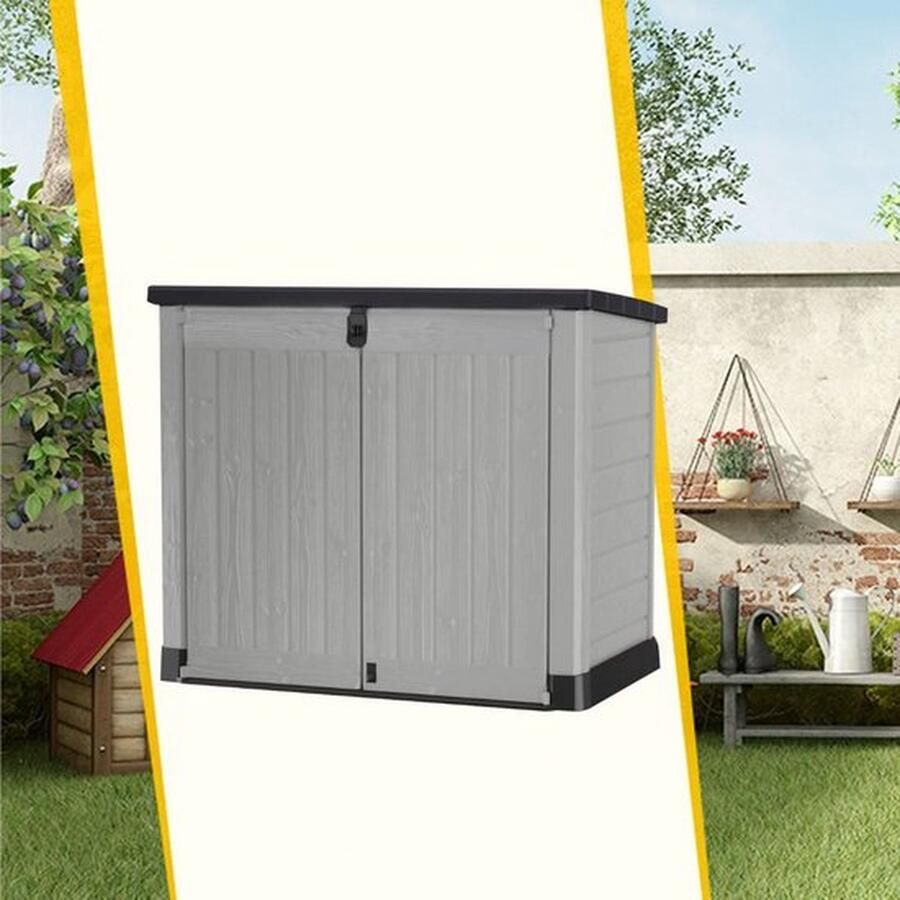 Mrs. Jones Tuinkast Tuinkist Tuinkasten voor Buiten Tuinberging Kunststof 150x90x130cm Grijs met Zwart