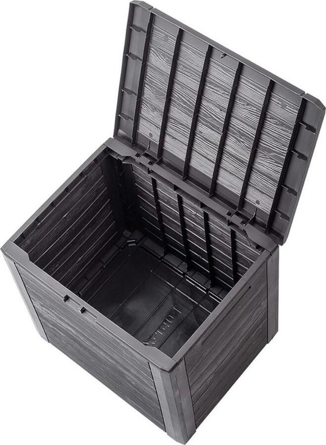 Mrs. Jones Tuinkast Tuinkist Tuinkasten voor Buiten Tuinberging Kunststof 50x65x60cm Zwart met Grijs Hout Look