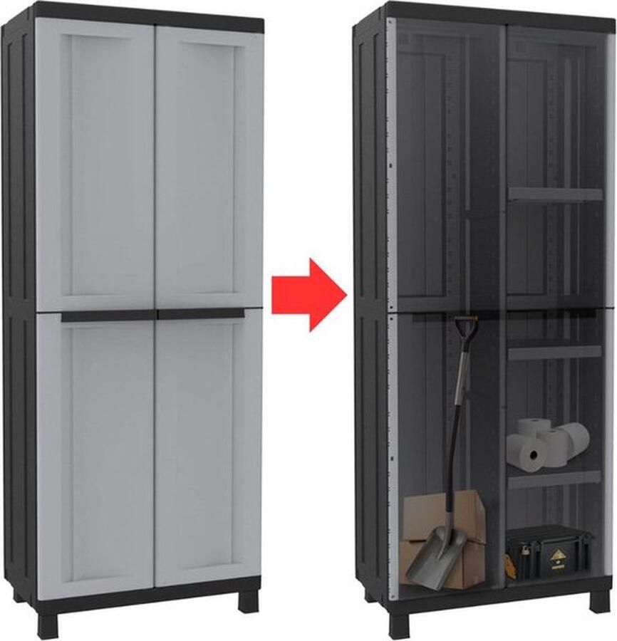 Mrs. Jones Tuinkast Tuinkist Tuinkasten voor Buiten Tuinberging Kunststof 70x40x170cm Zwart met Grijs