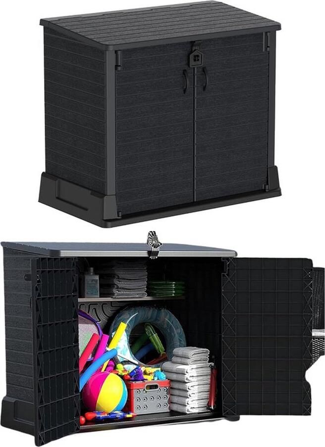 Mrs. Jones Tuinkast Tuinkist Tuinkasten voor Buiten Tuinberging Kunststof 75x130x110cm Matt Zwart