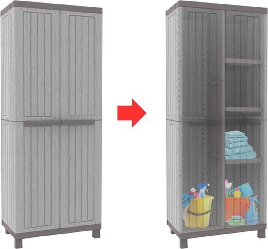 Mrs. Jones Tuinkast Tuinkist Tuinkasten voor Buiten Tuinberging Kunststof 80x50x180cm Licht Grijs