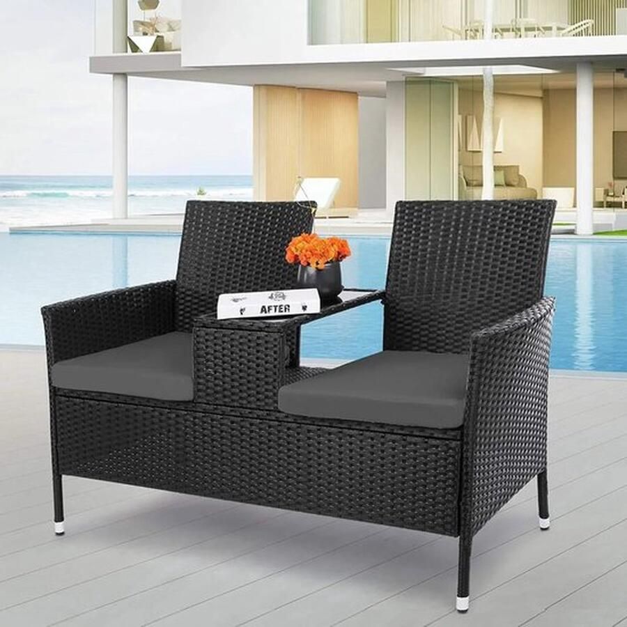 Mrs. Jones Tuinmeubilair Buitenstoelen Set Comfortabele Zitruimte voor Twee Modern Design met Glazen Tafel Weerbestendig