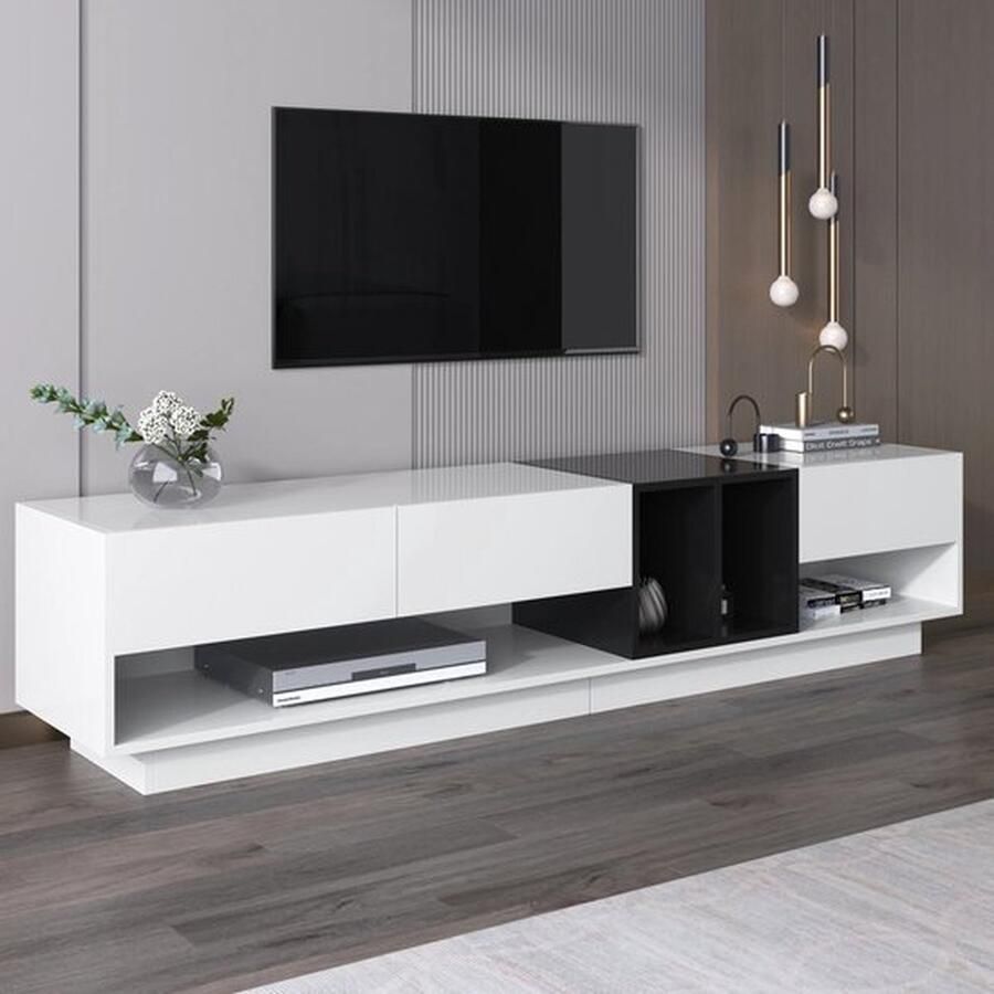 Mrs. Jones TV-Meubel- Hoogglans Wit en Zwart Modern Design Functionele Opbergruimte