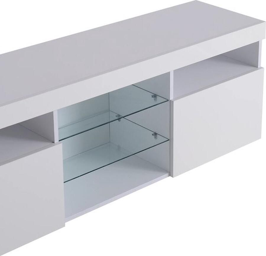 Mrs. Jones TV Meubel met LED Verlichting Glazen Legplanken Wit 180 x 35 x 45cm