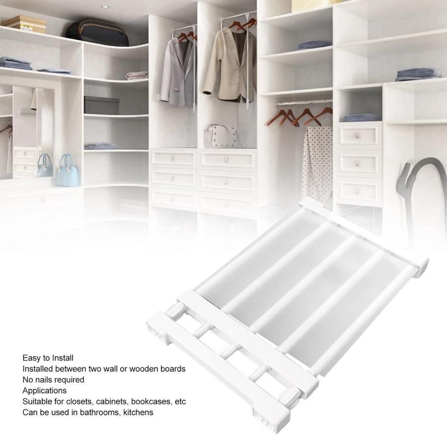 Mrs. Jones Uitbreidbare Kastplank met Ophangstang Premium PP en Stalen Buis Schoenenrek voor Boekenrek 38-55 cm