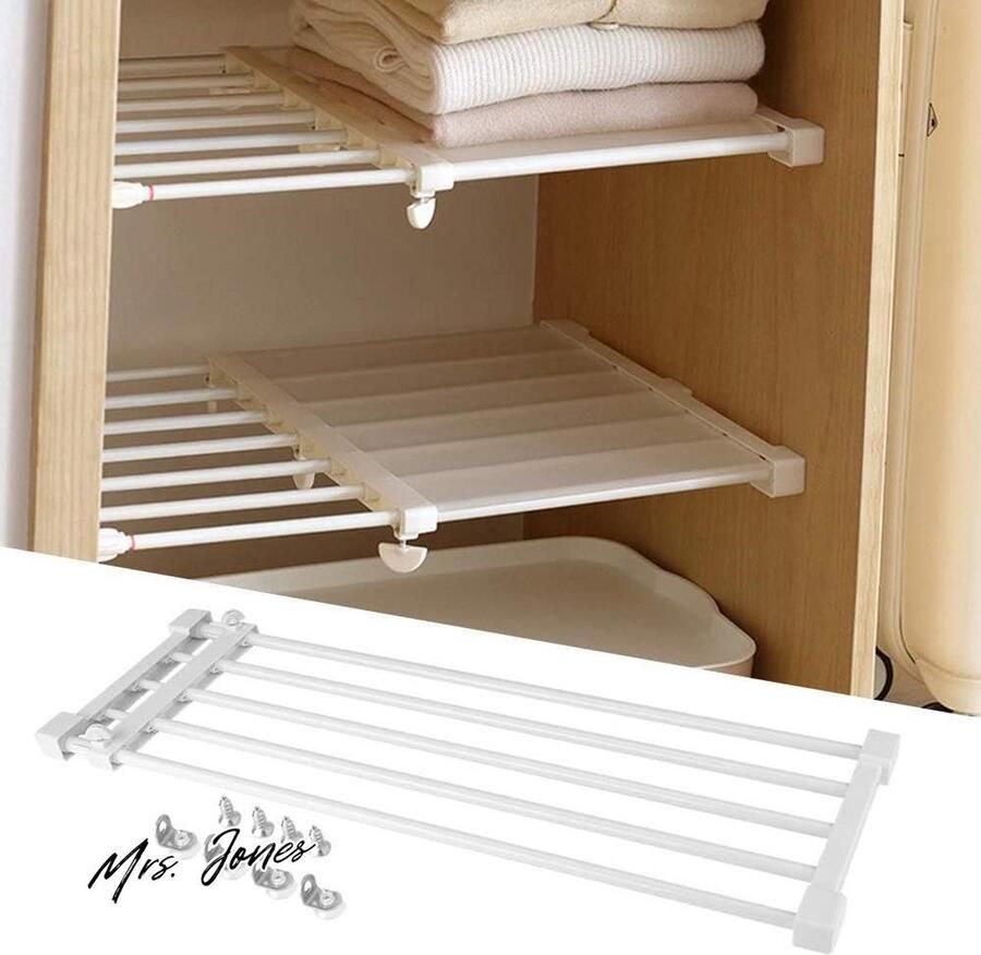 Mrs. Jones Uitschuifbaar kastrek scheidingsplank verstelbaar opbergorganizer telescopisch rek kledingkast voor keuken badkamer slaapkamer
