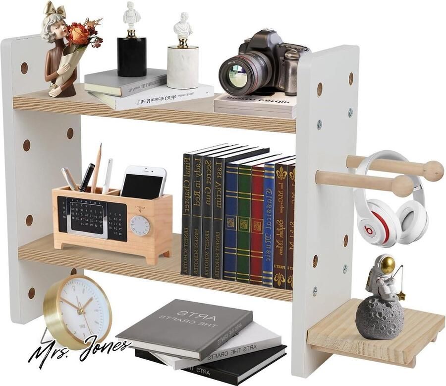Mrs. Jones Undres Boekenkast tafelrekken bureauplank bureauorganizer dubbel boekenkast hout links en rechts pegboard geschikt voor kantoor slaapkamer werkkamer