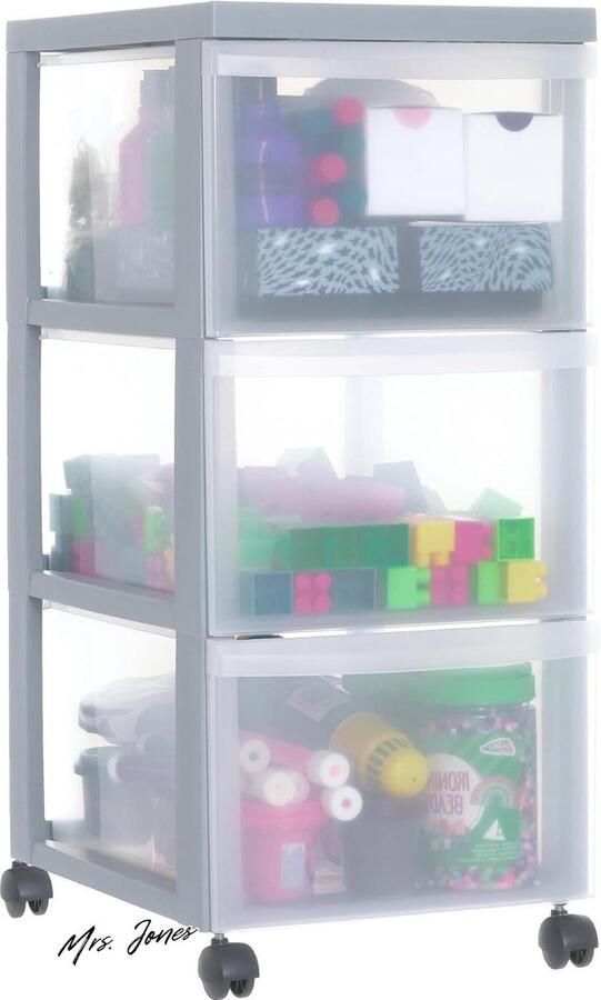Mrs. Jones Almacenamiento Plástico Ruedas Cajones Profundos Gris Asas Extracción Multiusos A4 A5 Oficina Hogar Escuela Torre Organizador DC-303