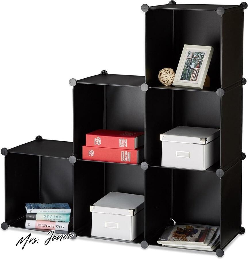Mrs. Jones Vakkenkast 6 vakken Roomdivider Speelgoed Schoenen Boekenkast Kunststof Zwart