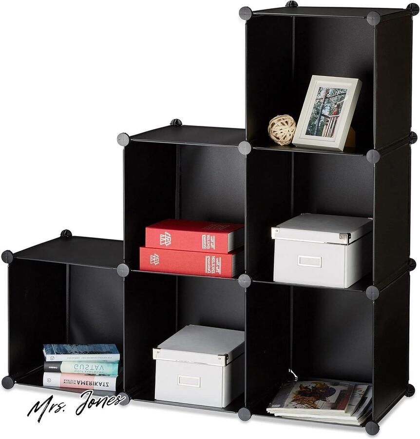 Mrs. Jones Vakkenkast Met 6 Vakken Als Roomdivider Voor Speelgoed Schoenen Boekenkast Kunststof Open Kast Zwarte Kleur