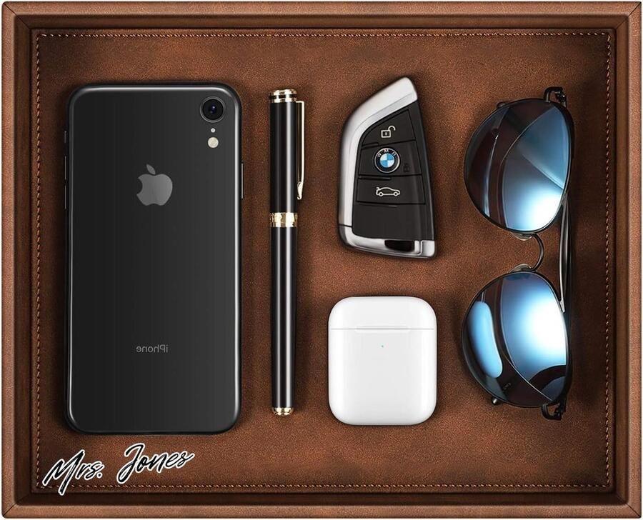 Mrs. Jones Valet Tray Bureau Organiser PU Lederen Catchall Lade Nachtkastje Ijdelheid Lade Nachtkastje Caddy Coin Box Key Sieraden Opslag Organiser Bruin