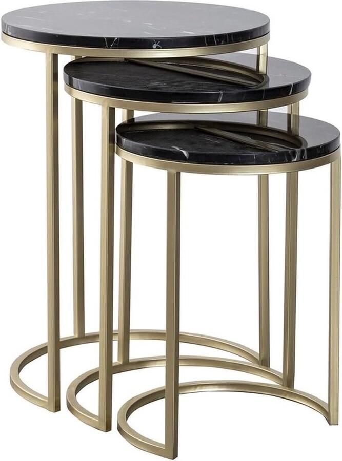 Mrs. Jones Veelzijdige Set van 3 Bijzettafels Marmeren Oppervlak met IJzeren Frame Modern Woonkamer & Slaapkamer Meubilair