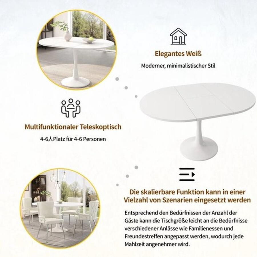 Mrs. Jones Verlengbare tafel Eettafel Uitschuifbaar 100x140 cm Wit Modern en eenvoudig Hoogte is 75 cm Elegant design