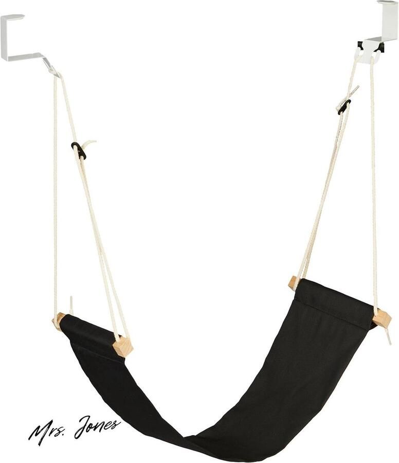 Mrs. Jones Premium Collection Verstelbare voetenhangmat Kantoor Metalen houders Linnen Zwart