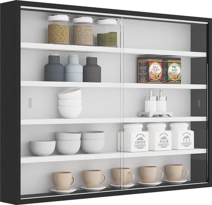 Mrs. Jones Verzameldisplaykast Hangende vitrinekast Wandvitrinekast Glazen vitrinekast -zwart-wit