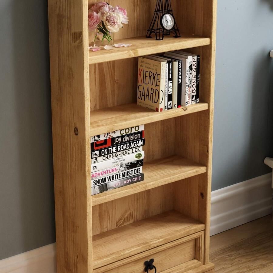 Mrs. Jones Vida Designs Corona boekenkast 1 lade dvd-cd-vak massief grenenhout bruin long version