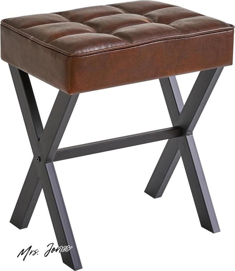 Mrs. Jones Vierkante make-upkruk met X-poot voetsteun Ottomaanse zitmeubel multifunctioneel als kleine bijzettafel voor slaapkamer woonkamer donkerbruin LG-71Z