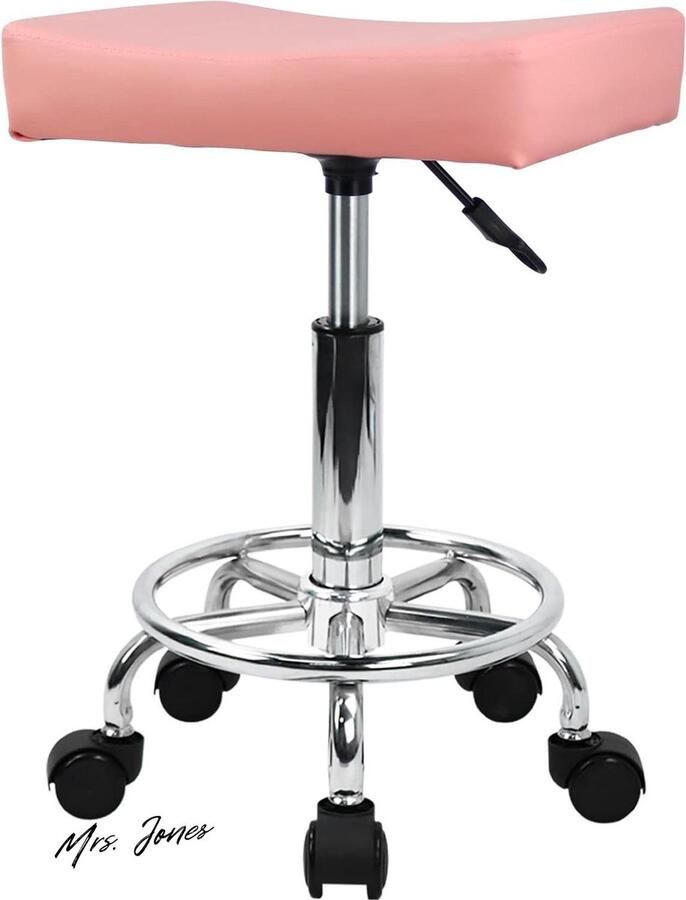 Mrs. Jones Vierkante rolkruk PU leer in hoogte verstelbare draaibare massage spa salonkrukken werkstoel met wielen-roze-Ergonomisch-Comfortabel