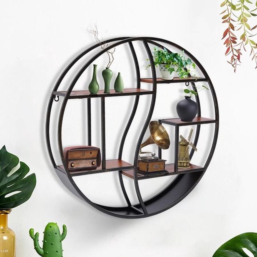 Mrs. Jones Vintage displayplank 80cm Wandrek industrieel Wandrek metaal zwart Wandrek rond Wandrek metaal Wandrek zwart