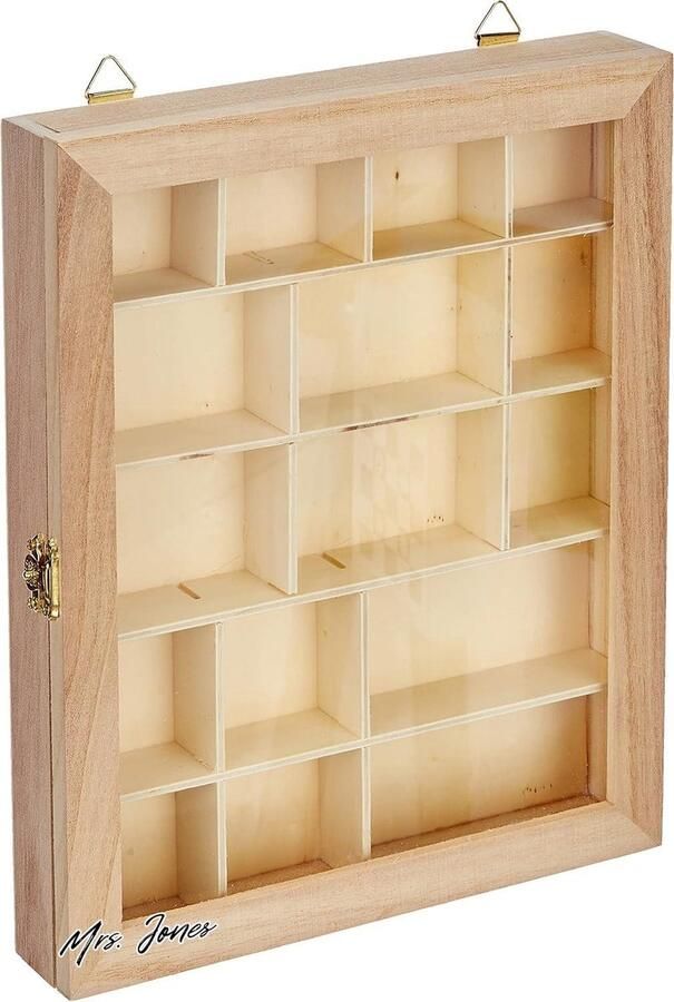 Mrs. Jones Vitrinekast Hout Beige 23 x 28 x 4 cm Vitrinekast voor Houten Collectibles