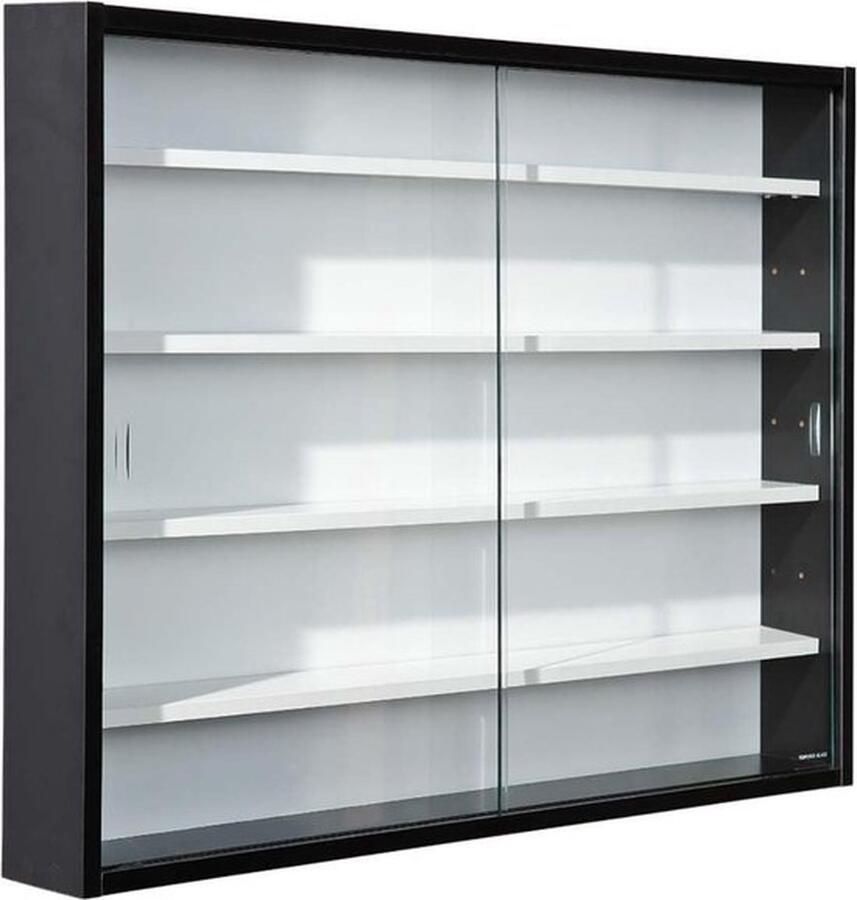 Mrs. Jones Vitrinekast met Glas Vitrinekasten -Vitrinekast Hangend Wandvitrine Vitrine Kast 9.5x80x60 Zwart Wit