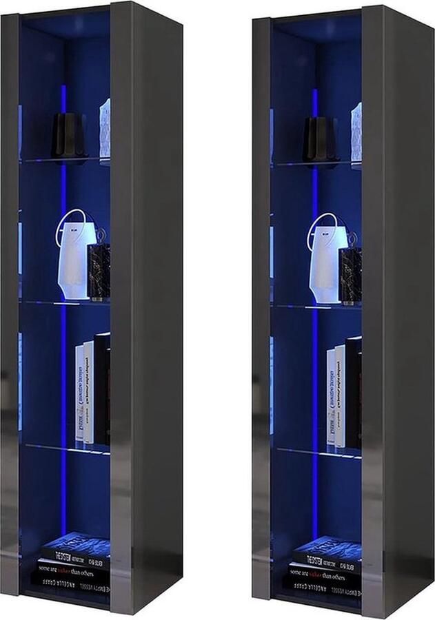 Mrs. Jones Vitrinekast met led Verlichting Vitrinekast met Glas Vitrinekasten Woonkamer 80x50x170cm Zwart