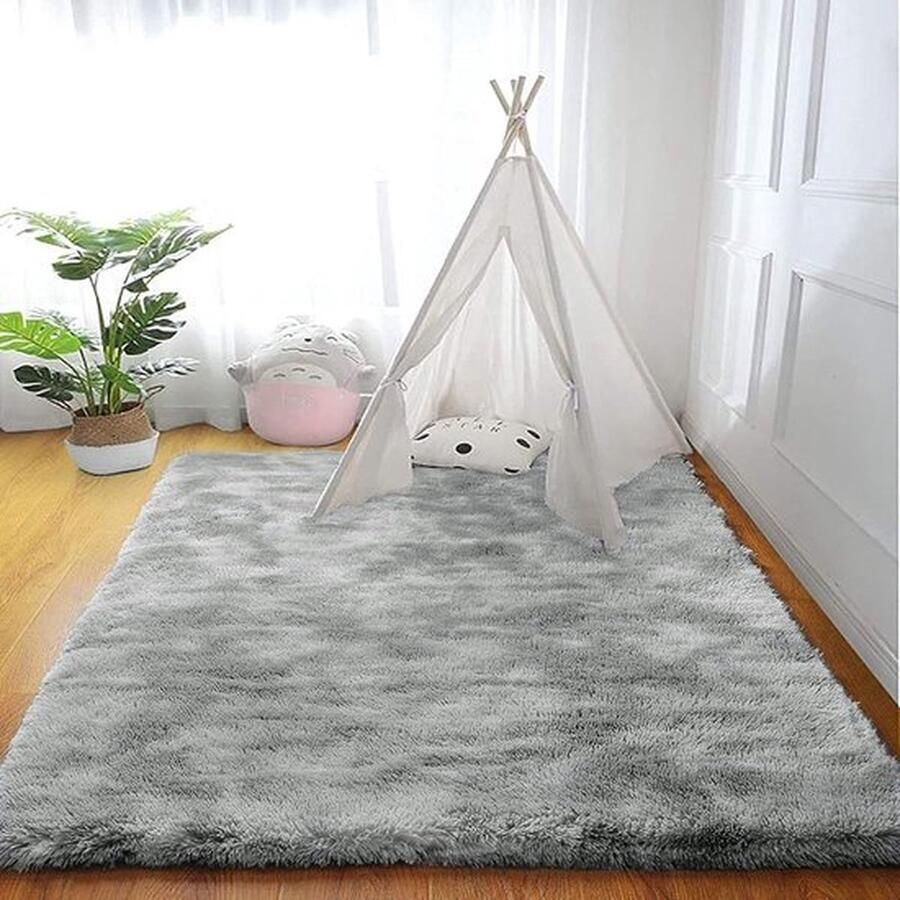 Mrs. Jones Vloerkleed grijs shaggy tapijt Area Rug woonkamertapijt tapijten slaapkamer tapijt nieuw lichtgrijs slaapkamer tapijten super zacht pluizig kindermat (grijs 80 x 160 cm)