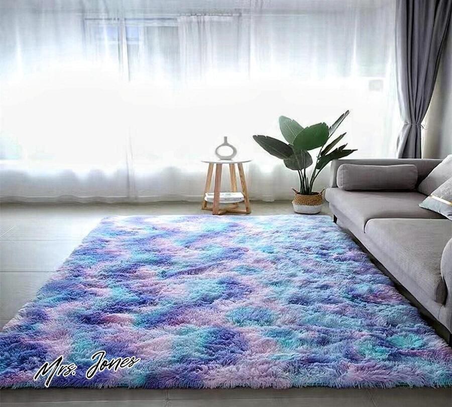 Mrs. Jones Vloerkleed slaapkamer decoratie pluizige tapijten shaggy tapijten lange tapijten zachte tapijten voor woonkamer antislip tapijten voor slaapkamer 80 x 120 cm blauw