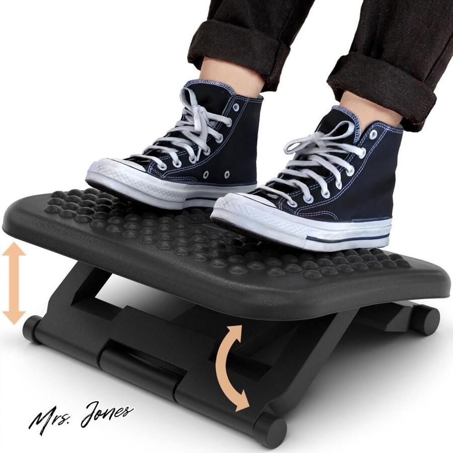 Mrs. Jones Voetensteun Antislip voetensteun 3 verstelbare hoogtes -30 tot +30 graden kanteling Ergonomische voetensteun Voetensteunbank Grijs met antislip ergonoom verstelbaar