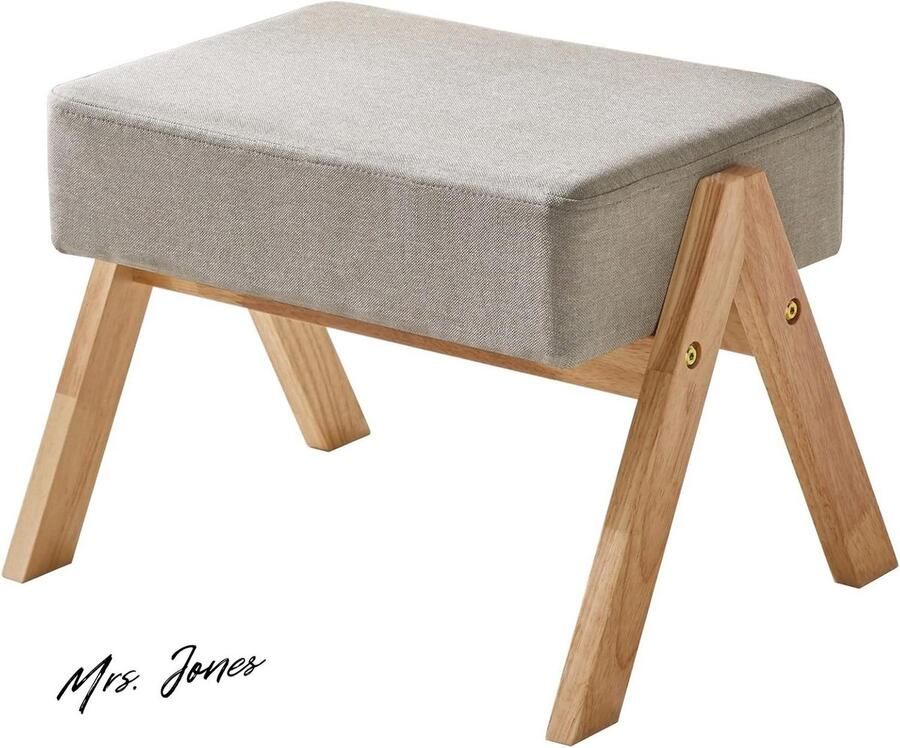 Mrs. Jones Voetkruk Ottomaanse klein schoenen wisselkruk hulpvoetkruk type A moderne stabilie houten voetenbank voor rustvoeten voor woonkamer slaapkamer 40 x 28 x 30 cm beige HBD022M met rustvoeten woonkamer