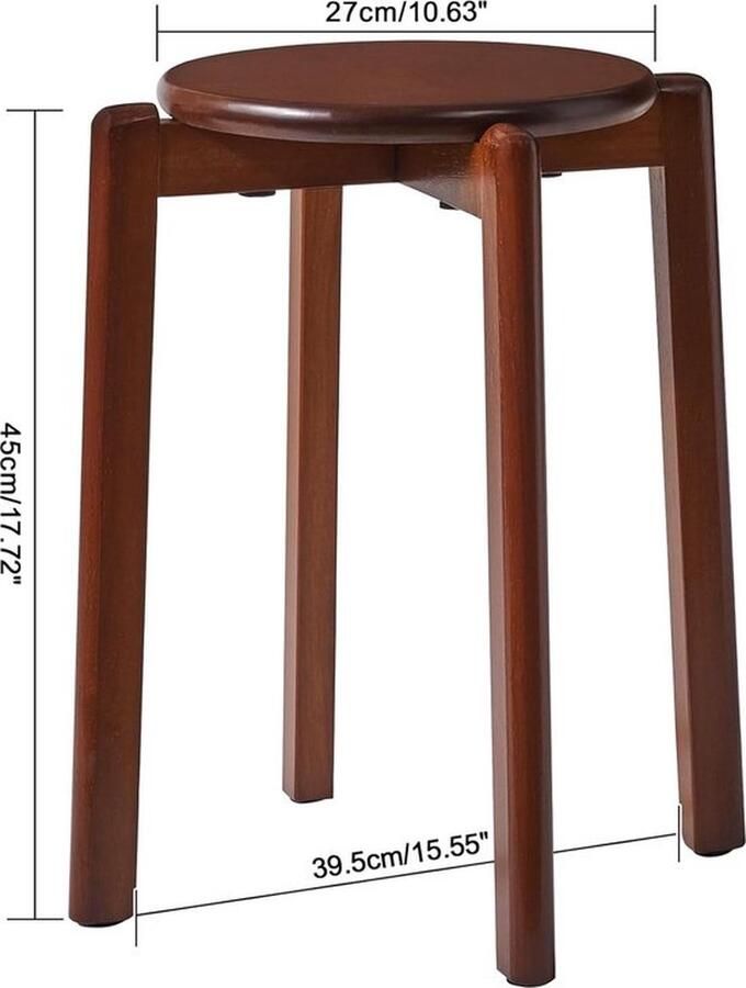 Mrs. Jones Walnootbruine Massief Houten Eetkamerstoelen Set van 4 Stapelbare Barkrukken voor Woon- en Eetkamer